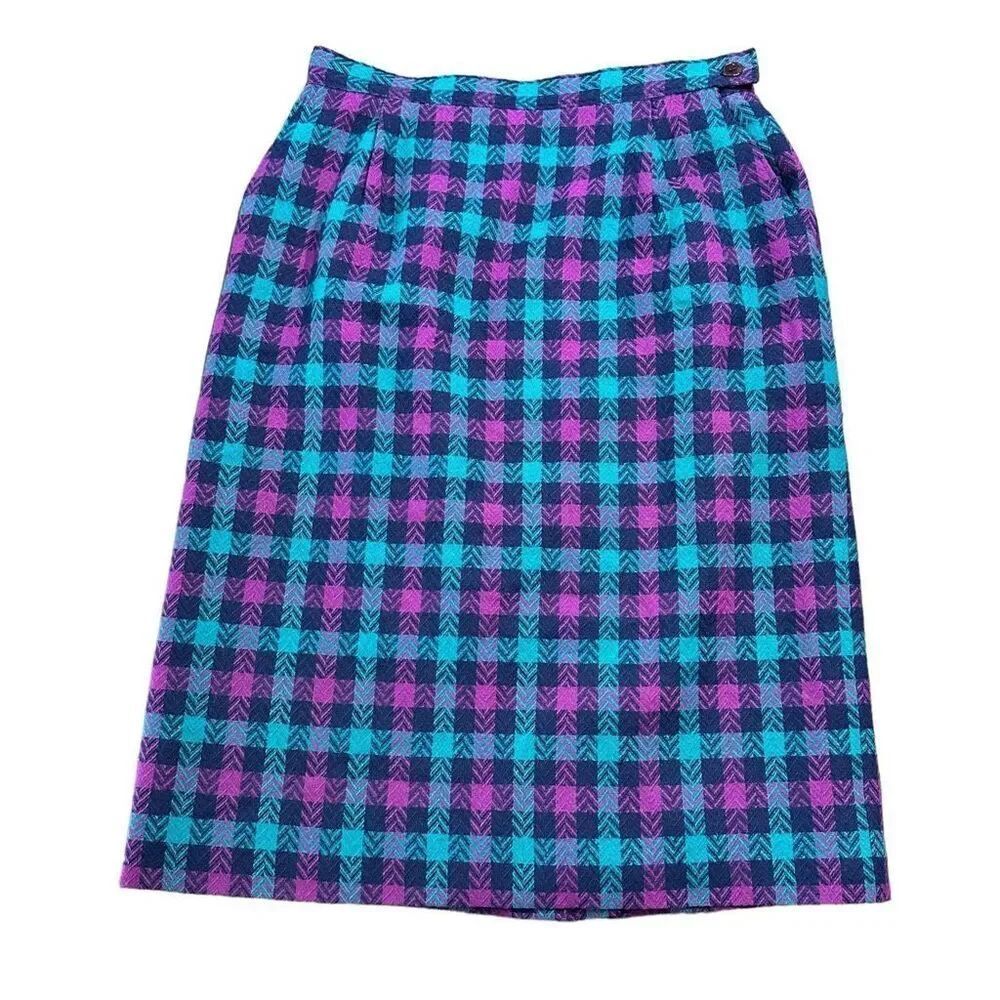 Pendleton Womens Straight Wool Skirt size 6 Vintage Navy, Teal and Purple